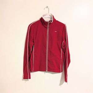 Vintage NIKE Women's Red Full Zip Lightweight Jacket With Embroidered Logo
